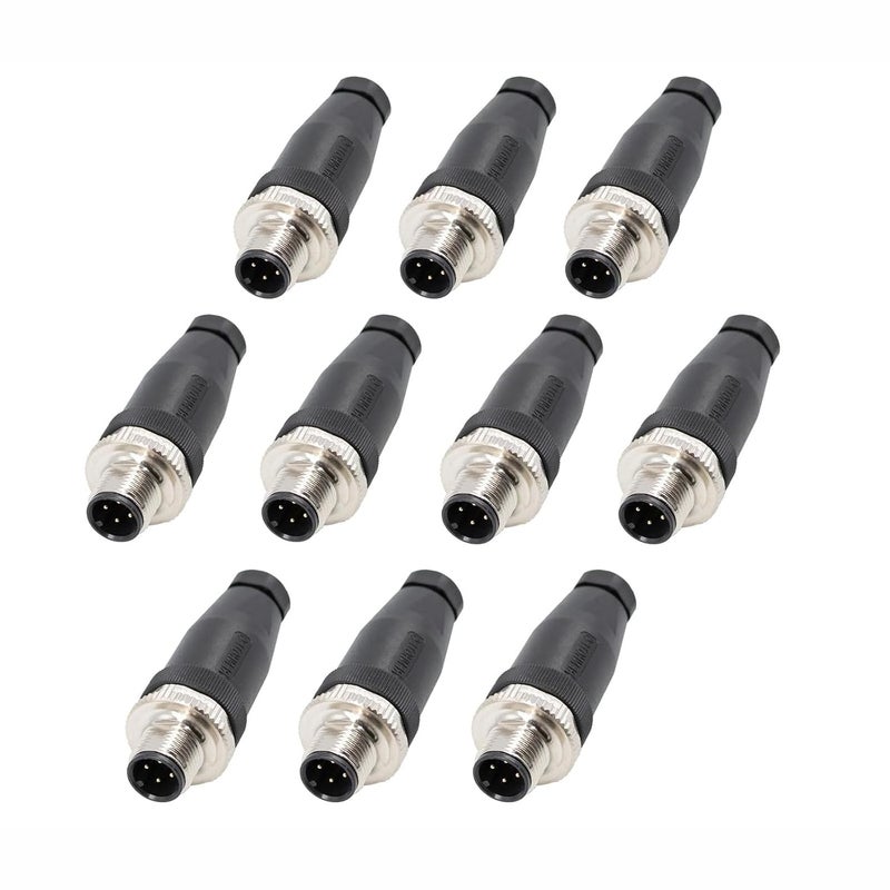 Elecbee 10pcs M12 4 Pin Connector Field Wireable A Code Straight Male Plug Non-Shield 12mm Industrial Circular Connector, Outdoor Waterproof IP67 - Image 1